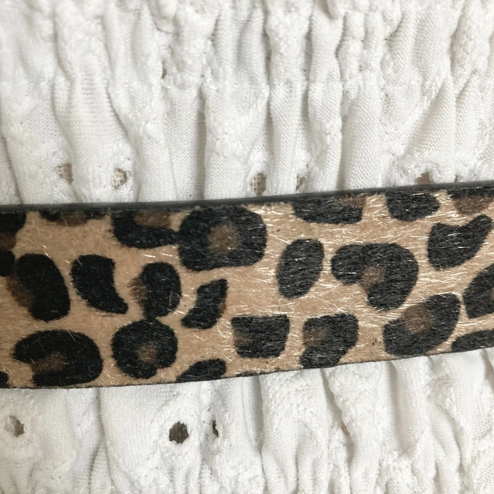 Leopard Faux Calf Hair Belt Gold Buckle Animal Print XL/ 1X Casual